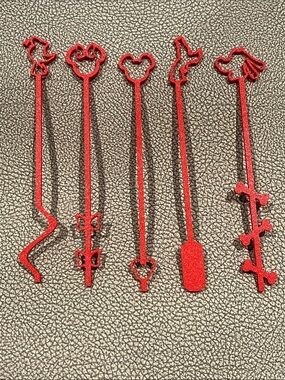 New Disney Set of 5 Red Metal Stir Sticks or bookmarks